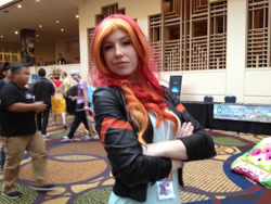 Size: 1024x768 | Tagged: safe, artist:cinemapony, artist:littlemissbloo, derpibooru import, sunset shimmer, human, babscon, babscon 2015, clothes, cosplay, costume, crossed arms, irl, irl human, photo