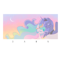 Size: 1984x1984 | Tagged: source needed, safe, artist:dusk40536, artist:horizon, derpibooru import, princess celestia, princess luna, alicorn, pony, crescent moon, eyes closed, female, moon, royal sisters, siblings, sisters, sky, wings