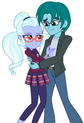 Size: 6375x9297 | Tagged: safe, artist:alandssparkle, sugarcoat, oc, oc:winter sky, equestria girls, canon x oc, clothes, crystal prep academy uniform, dawwww, female, glasses, hairclip, love, male, pleated skirt, shipping, simple background, skirt, straight, wintercoat