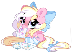 Size: 3363x2601 | Tagged: safe, artist:emberslament, derpibooru import, coco pommel, princess cadance, oc, oc only, oc:bay breeze, pegasus, pony, blushing, bow, chibi, clothes, cute, female, hair bow, heart eyes, long mane, looking up, mouth hold, ocbetes, pegasus oc, simple background, sitting, socks, solo, striped socks, tail bow, transparent background, wingding eyes
