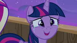Size: 1280x720 | Tagged: safe, derpibooru import, screencap, princess cadance, twilight sparkle, twilight sparkle (alicorn), alicorn, pony, once upon a zeppelin, season 7, airship, crying, cute, female, mare, offscreen character, open mouth, sad, sadorable, tears of joy, twiabetes, zeppelin