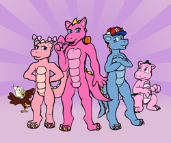 Size: 3840x3200 | Tagged: safe, artist:tarkan809, derpibooru import, danny williams, megan williams, molly williams, spike (g1), dragon, g1, bowtie, digital art, dragonified, female, hat, male, species swap, updated, updated design, weston