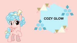 Size: 1280x720 | Tagged: safe, artist:quoterific, derpibooru import, cozy glow, female, filly, name, solo