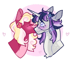 Size: 450x400 | Tagged: safe, artist:cactiflowers, derpibooru import, oc, oc only, pony, unicorn, blushing, glasses, kissing