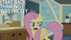 Size: 1280x720 | Tagged: safe, derpibooru import, edit, edited screencap, editor:quoterific, screencap, fluttershy, pegasus, pony, a health of information, season 7, female, mare, open mouth, solo