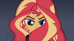 Size: 3410x1920 | Tagged: safe, derpibooru import, screencap, sunset shimmer, equestria girls, my past is not today, rainbow rocks, canterlot high, close-up, clothes, female, high res, jacket, leather, leather jacket, solo