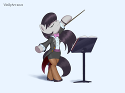 Size: 4358x3236 | Tagged: safe, artist:vinilyart, derpibooru import, octavia melody, earth pony, pony, semi-anthro, bowtie, clothes, eyes closed, skirt, tailcoat