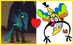 Size: 271x166 | Tagged: safe, artist:sweetheart1012, derpibooru import, queen chrysalis, chryball, crossover, crossover shipping, deviantart stamp, dr screwball jones, female, male, picture for breezies, request, shipping, straight, wander over yonder