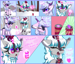 Size: 2743x2311 | Tagged: safe, artist:windykirin, derpibooru import, oc, oc:glacier sunrise, oc:windshear, kirin, comic, female, magic, pickaxe, soda can