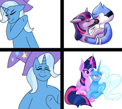 Size: 1024x919 | Tagged: safe, artist:baldgagits, artist:euphoriapony, derpibooru import, edit, trixie, twilight sparkle, twilight sparkle (alicorn), alicorn, crossover, crossover shipping, drake, female, hotline bling, lesbian, male, meme, mordecai, mordetwi, regular show, shipping, straight, twixie