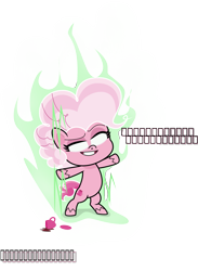 Size: 1099x1504 | Tagged: safe, artist:sollace, derpibooru exclusive, derpibooru import, pinkie pie, earth pony, pony, my little pony: pony life, bipedal, caption, coffee, dragon ball, dragon ball super, dragon ball z, simple background, smiling, solo, text, transparent background, ultra instinct, ultra instinct pinkie, vector