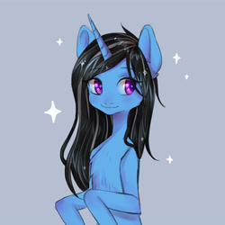 Size: 4000x4000 | Tagged: source needed, useless source url, safe, artist:choipictr, derpibooru import, oc, oc only, oc:silver lining, pony, unicorn, absurd resolution, chest fluff, colored pupils, commission, eyebrows, eyebrows visible through hair, female, gray background, horn, simple background, smiling, solo, starry eyes, wingding eyes, ych result