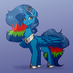 Size: 4000x4000 | Tagged: safe, artist:witchtaunter, derpibooru import, oc, alicorn, pony, alicorn oc, chest fluff, ear fluff, ears, female, gradient background, horn, jewelry, looking at you, smiling, solo, tiara, wings