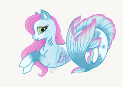 Size: 1280x907 | Tagged: safe, artist:windandwater, derpibooru import, oc, oc only, hippocampus, hybrid, merpony, seapony (g4), digital art, dorsal fin, eyelashes, female, fins, fish tail, flowing mane, flowing tail, gills, green eyes, pink mane, simple background, solo, tail, white background