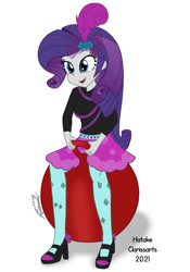 Size: 700x1000 | Tagged: safe, artist:hatakeclarissa, derpibooru import, rarity, equestria girls, clothes, female, high heels, shoes, simple background, sitting, solo, space hopper