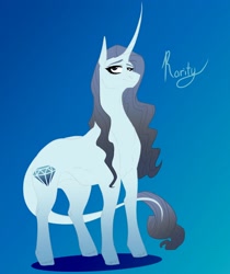 Size: 1948x2314 | Tagged: safe, artist:inisealga, derpibooru import, rarity, unicorn, alternate design, curved horn, horn, redesign, simple background