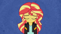 Size: 3410x1920 | Tagged: safe, derpibooru import, screencap, sunset shimmer, equestria girls, my past is not today, rainbow rocks, alone, clothes, eyes closed, female, high res, jacket, leather, leather jacket, sad, solo