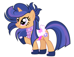 Size: 2420x1872 | Tagged: safe, artist:galaxyswirlsyt, derpibooru import, oc, oc:galaxy swirls, pony, unicorn, clothes, female, mare, offspring, parent:flash sentry, parent:twilight sparkle, parents:flashlight, saddle, scarf, simple background, solo, tack, transparent background