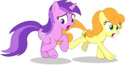 Size: 7983x4174 | Tagged: safe, artist:thatusualguy06, derpibooru import, amethyst star, carrot top, golden harvest, sparkler, earth pony, pony, unicorn, the big mac question, .ai available, absurd resolution, alternate versions at source, background pony, duo, duo female, female, looking back, mare, open mouth, running, simple background, transparent background, vector