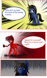 Size: 1400x2300 | Tagged: safe, artist:foxgearstudios, derpibooru import, pony, unicorn, braid, dialogue, ponified, raised hoof, raised leg, ranma 1/2, smiling