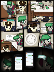 Size: 1750x2333 | Tagged: safe, artist:99999999000, derpibooru import, oc, oc only, oc:cwe, oc:li anna, pegasus, pony, comic:visit, bed, clothes, comic, female, glasses, male, phone