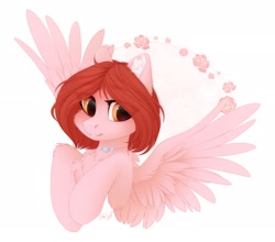 Size: 2310x2030 | Tagged: safe, artist:vird-gi, derpibooru import, oc, oc only, oc:weathervane, pegasus, pony, bust, chest fluff, flower, rose, simple background, solo, spread wings, white background, wings