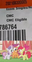Size: 1296x2514 | Tagged: safe, derpibooru import, screencap, apple bloom, scootaloo, sweetie belle, earth pony, pegasus, pony, unicorn, crusaders of the lost mark, barcode, bow, caption, cropped, cutie mark, cutie mark crusaders, excited, female, filly, hair bow, image macro, it happened, looking at each other, open mouth, raised hoof, raised leg, smiling, text, the cmc's cutie marks, trio