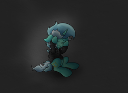 Size: 5573x4079 | Tagged: safe, artist:background basset, derpibooru import, lyra heartstrings, pony, unicorn, clothes, depressed, dig the swell hoodie, eyes closed, gray background, holding head, hoodie, hoof on head, simple background, sitting, solo