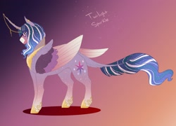 Size: 3350x2406 | Tagged: safe, artist:inisealga, derpibooru import, twilight sparkle, twilight sparkle (alicorn), alicorn, alternate design, curved horn, hoof shoes, horn, redesign