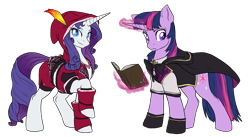 Size: 3380x1856 | Tagged: safe, artist:not-ordinary-pony, derpibooru import, rarity, twilight sparkle, fanfic:kingdom hearts of harmony, book, clothes, crossover, fanfic art, kingdom hearts, kingdom hearts of harmony, simple background, transparent background