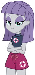 Size: 2500x5400 | Tagged: safe, artist:emeraldblast63, derpibooru import, maud pie, better together, equestria girls, forgotten friendship, clothes, clothes swap, crossed arms, female, lifeguard, simple background, smiling, solo, swimsuit, swimsuit swap, transparent background, vector