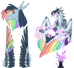 Size: 1280x1181 | Tagged: safe, artist:d3pressedr4inbow, derpibooru import, oc, oc only, oc:misty shimmer, pegasus, pony, colored wings, electricity, female, goggles, magical lesbian spawn, mare, multicolored wings, offspring, parent:fluttershy, parent:rainbow dash, parents:flutterdash, rainbow wings, simple background, solo, transparent background, wings