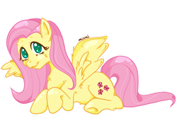 Size: 1280x960 | Tagged: safe, artist:michi-chani, derpibooru import, fluttershy, cute, female, lying down, mare, prone, shyabetes, simple background, spread wings, transparent background, wings