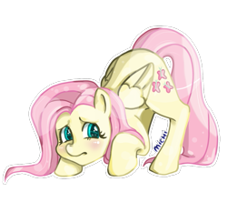 Size: 899x800 | Tagged: safe, artist:michi-chani, derpibooru import, fluttershy, pegasus, pony, blushing, cute, daaaaaaaaaaaw, female, mare, scared, shyabetes, simple background, transparent background