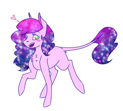 Size: 1480x1330 | Tagged: safe, artist:artfestation, derpibooru import, oc, oc only, earth pony, pony, blushing, chest fluff, earth pony oc, ethereal mane, heart, leonine tail, magical lesbian spawn, offspring, parent:pinkie pie, parent:princess luna, parents:lunapie, raised hoof, raised leg, simple background, solo, starry mane, white background