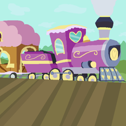 Size: 600x600 | Tagged: safe, derpibooru exclusive, derpibooru import, background, coal, friendship express, locomotive, no pony, steam, steam train, train, train station