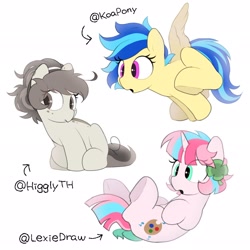 Size: 2048x2048 | Tagged: safe, artist:mochi_nation, derpibooru import, oc, oc only, oc:koa, oc:polka dot, earth pony, pegasus, pony, unicorn, clover, simple background, white background