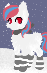 Size: 194x300 | Tagged: safe, derpibooru import, oc, oc:snowi, unicorn, blue hair, clothes, female, mare, red eyes, red hair, snow, socks