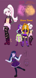 Size: 1600x3420 | Tagged: safe, artist:fallenangel5414, derpibooru import, adagio dazzle, aria blaze, sci-twi, twilight sparkle, oc, oc:eventide hymn, fanfic:the bridge, equestria girls, disguise, fanfic art, makeup