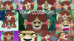 Size: 1280x722 | Tagged: safe, derpibooru import, edit, edited screencap, editor:quoterific, screencap, ocellus, yona, yak, season 8, season 9, she's all yak, angry, be my friend, close-up, scared, solo focus, unamused, yak smash, yona is not amused