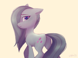 Size: 3063x2297 | Tagged: safe, artist:imalou, derpibooru import, marble pie, earth pony, pony, female, looking at you, looking back, looking back at you, mare, sad, simple background, solo