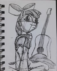 Size: 1080x1350 | Tagged: safe, artist:rockhoppr3, derpibooru import, apple bloom, earth pony, female, filly, guitar, musical instrument, solo, traditional art