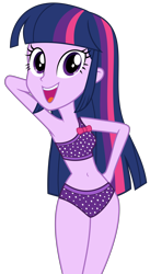 Size: 6496x11811 | Tagged: safe, artist:alandssparkle, derpibooru import, twilight sparkle, twilight sparkle (alicorn), alicorn, equestria girls, adorasexy, arm behind head, armpits, belly button, bikini, clothes, cute, female, hand on hip, legs together, midriff, sexy, simple background, sleeveless, solo, swimsuit, transparent background, twiabetes, vector