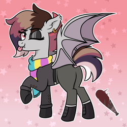 Size: 2000x2000 | Tagged: safe, artist:pink-pone, derpibooru import, oc, oc:chiroptophobia, bat pony, pony, clothes, female, mare, one eye closed, scarf, solo, tongue, tongue out, wink