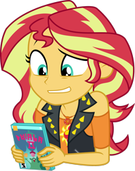 Size: 1612x2035 | Tagged: safe, artist:sketchmcreations, derpibooru import, sunset shimmer, better together, equestria girls, holidays unwrapped, clothes, dashing through the mall, female, geode of empathy, holding, jacket, magical geodes, present, shoulderless, simple background, transparent background, unsure, vector, video game