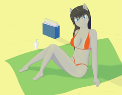 Size: 2437x1915 | Tagged: safe, artist:drakang, derpibooru import, octavia melody, anthro, pony, beach, bikini, clothes, female, mare, solo, swimsuit