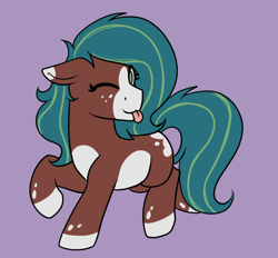 Size: 750x696 | Tagged: safe, artist:sevenserenity, derpibooru import, oc, oc only, earth pony, pony, ears, floppy ears, one eye closed, raised hoof, raised leg, tongue, tongue out, wink