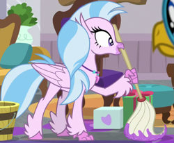 Size: 1011x834 | Tagged: safe, derpibooru import, screencap, gallus, silverstream, classical hippogriff, hippogriff, season 8, the hearth's warming club, spoiler:s08, bucket, cropped, female, mop