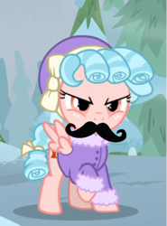 Size: 384x518 | Tagged: safe, derpibooru import, edit, edited screencap, screencap, cozy glow, pegasus, pony, frenemies (episode), cropped, facial hair, female, filly, moustache, solo