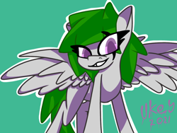 Size: 1024x768 | Tagged: safe, artist:ukedideka, derpibooru import, oc, oc only, oc:quizzical aphre, pegasus, ears up, female, females only, looking at you, pegasus oc, purple eyes, simple background, smiling, smiling at you, species:abstract, spread wings, wings